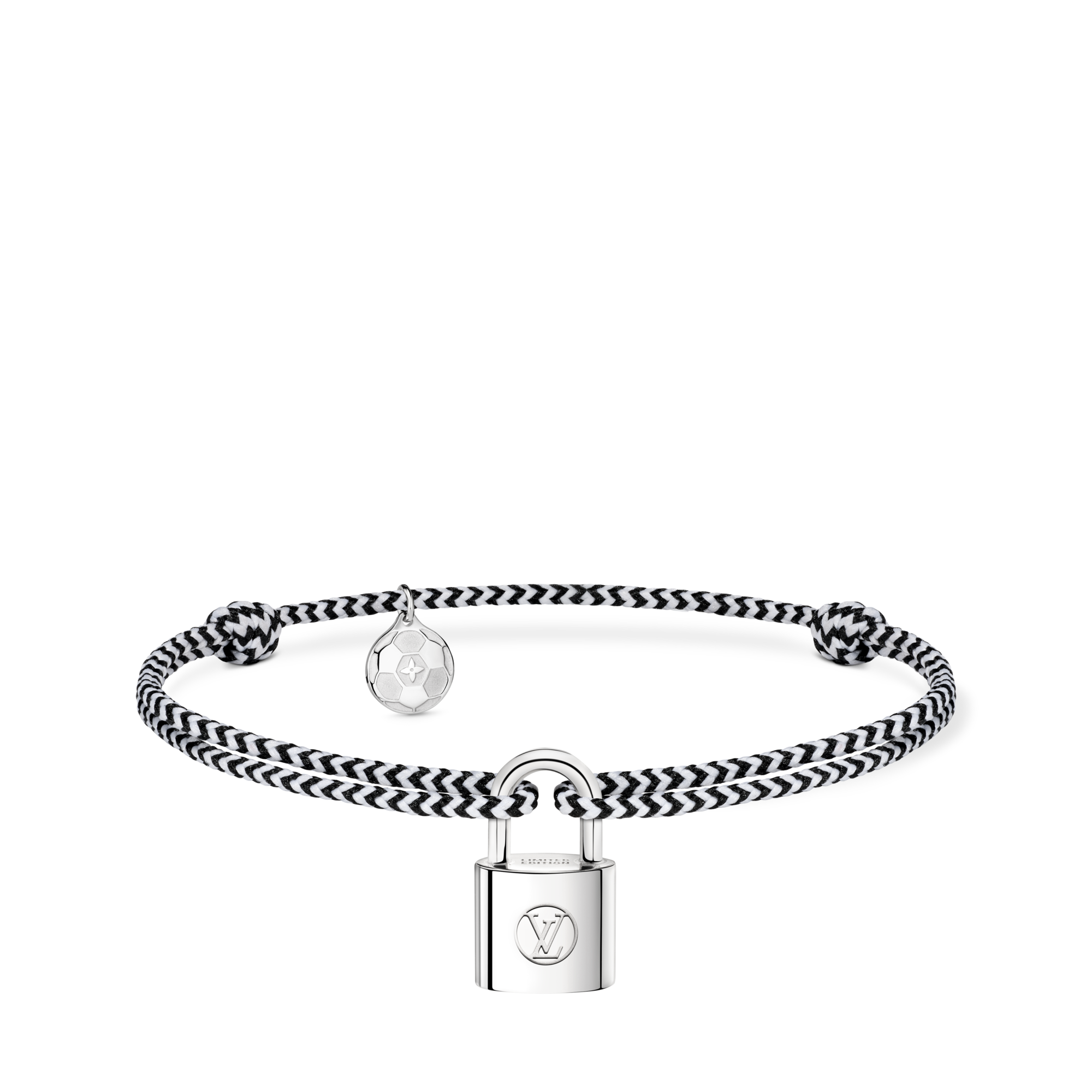 Silver Lockit Bracelet, Sterling Silver, Black and White Polyester